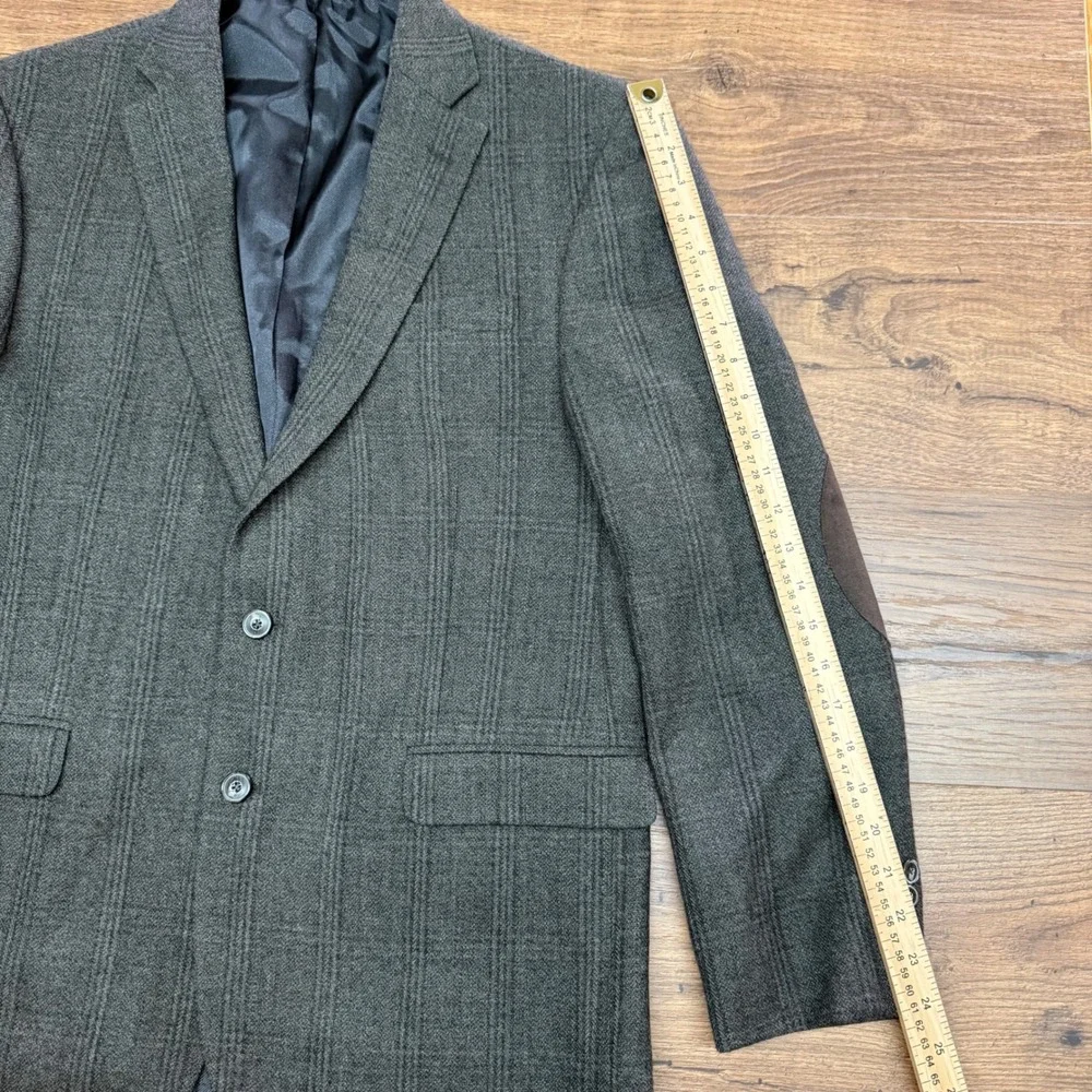 Jos A Bank Men 41R Blazer Jacket Wool Glen Plaid‎ Elbow Patch Academia Tailored
